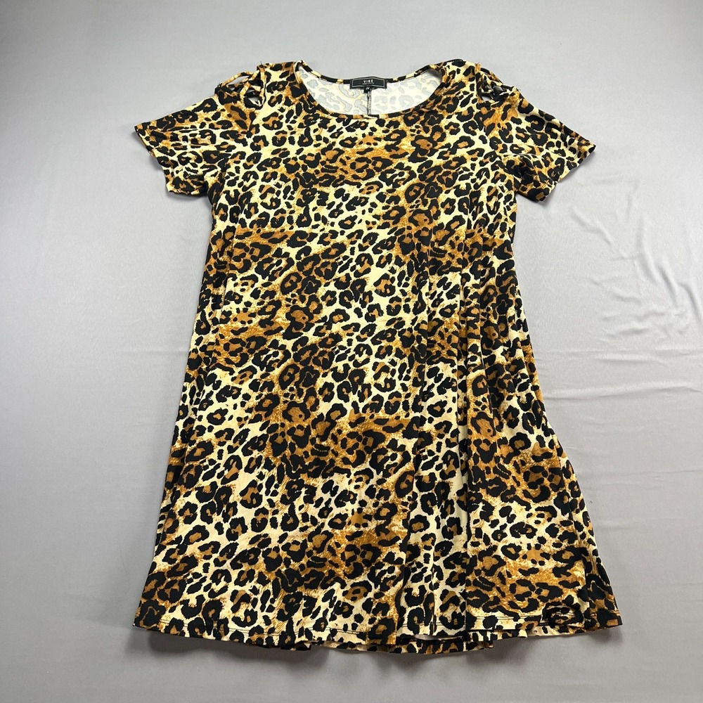 Vibe Sportswear Mini Dress Women 2X Beige Black Leopard Print Stretch Scoop Neck